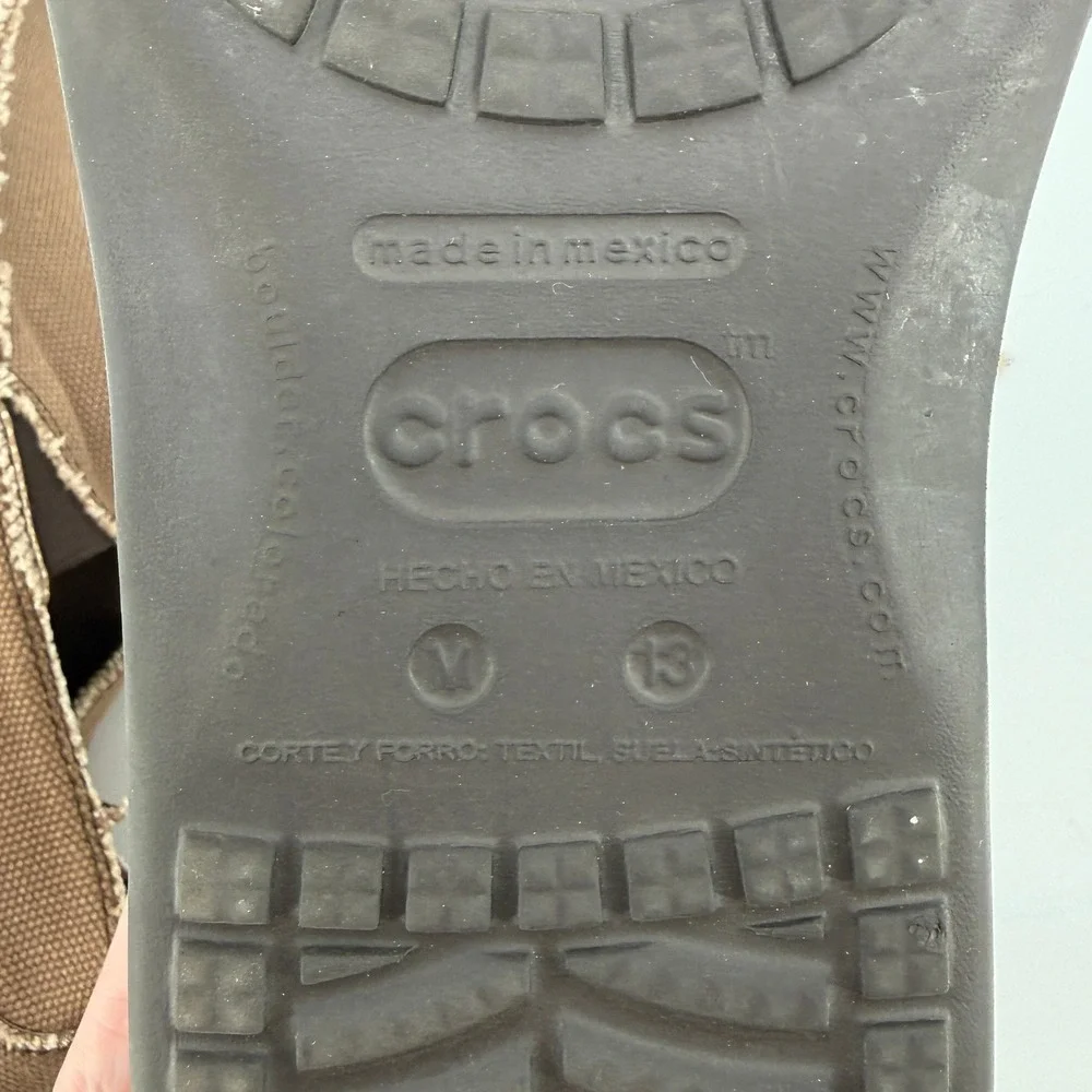 Crocs Santa Cruz Loafers Brown Men 13 Canvas Slip On Shoe Frayed Casual Comfy